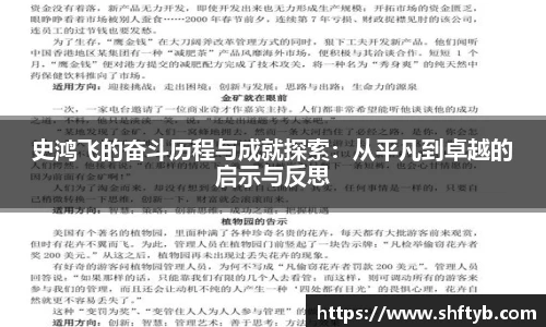 史鸿飞的奋斗历程与成就探索：从平凡到卓越的启示与反思